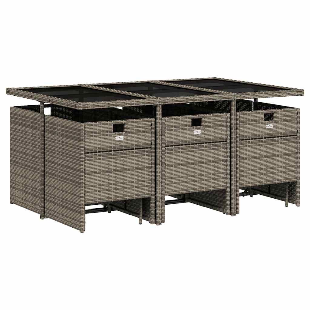 Set da pranzo da giardino da 11 pz con Cuscini in Polyrattan Grigio | homemem39