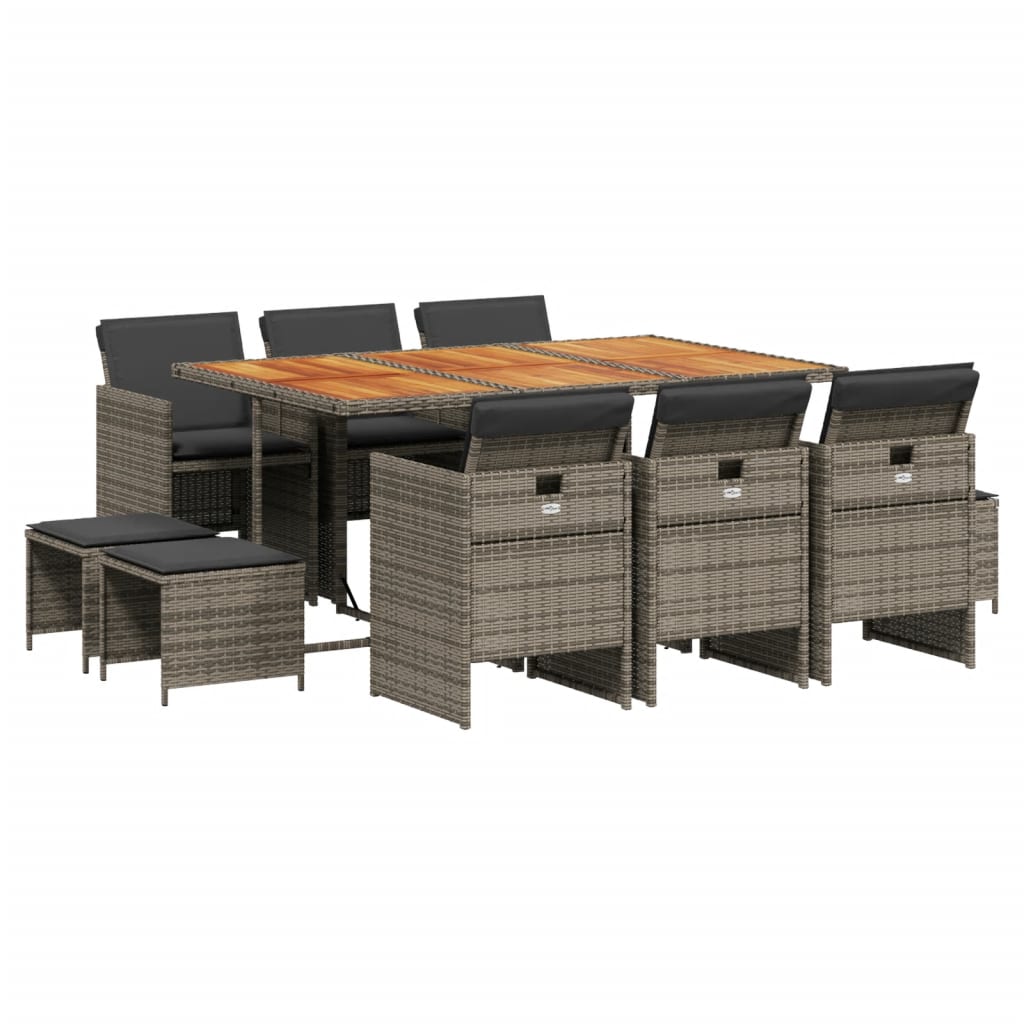 Set da Pranzo da Giardino 11pz con Cuscini in Polyrattan Grigio | homemem39
