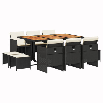 Set da Pranzo da Giardino 11 pz con Cuscini in Polyrattan Nero | homemem39