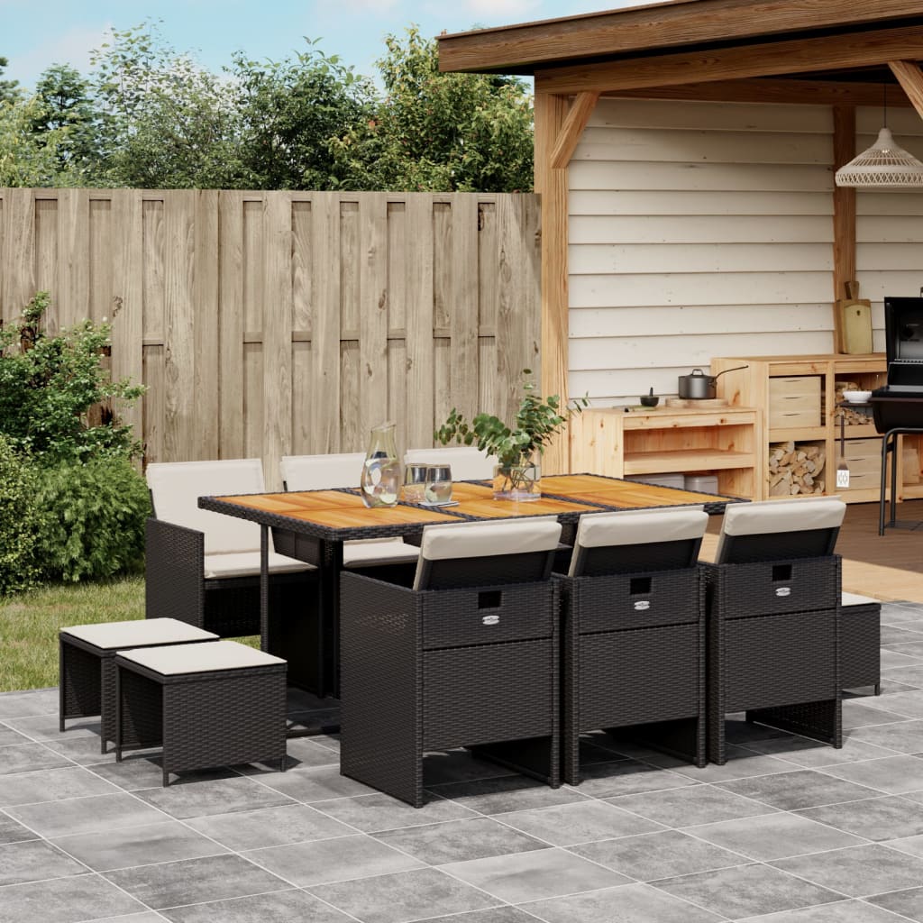 Set da Pranzo da Giardino 11 pz con Cuscini in Polyrattan Nero | homemem39