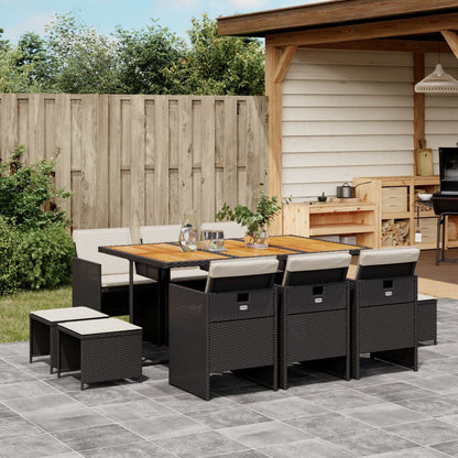 Set da Pranzo da Giardino 11 pz con Cuscini in Polyrattan Nero | homemem39