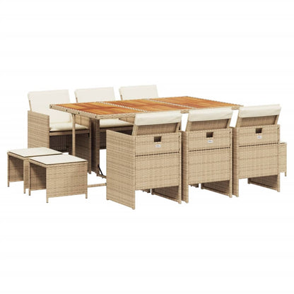 Set da Pranzo da Giardino 11 pz con Cuscini Beige in Polyrattan | homemem39