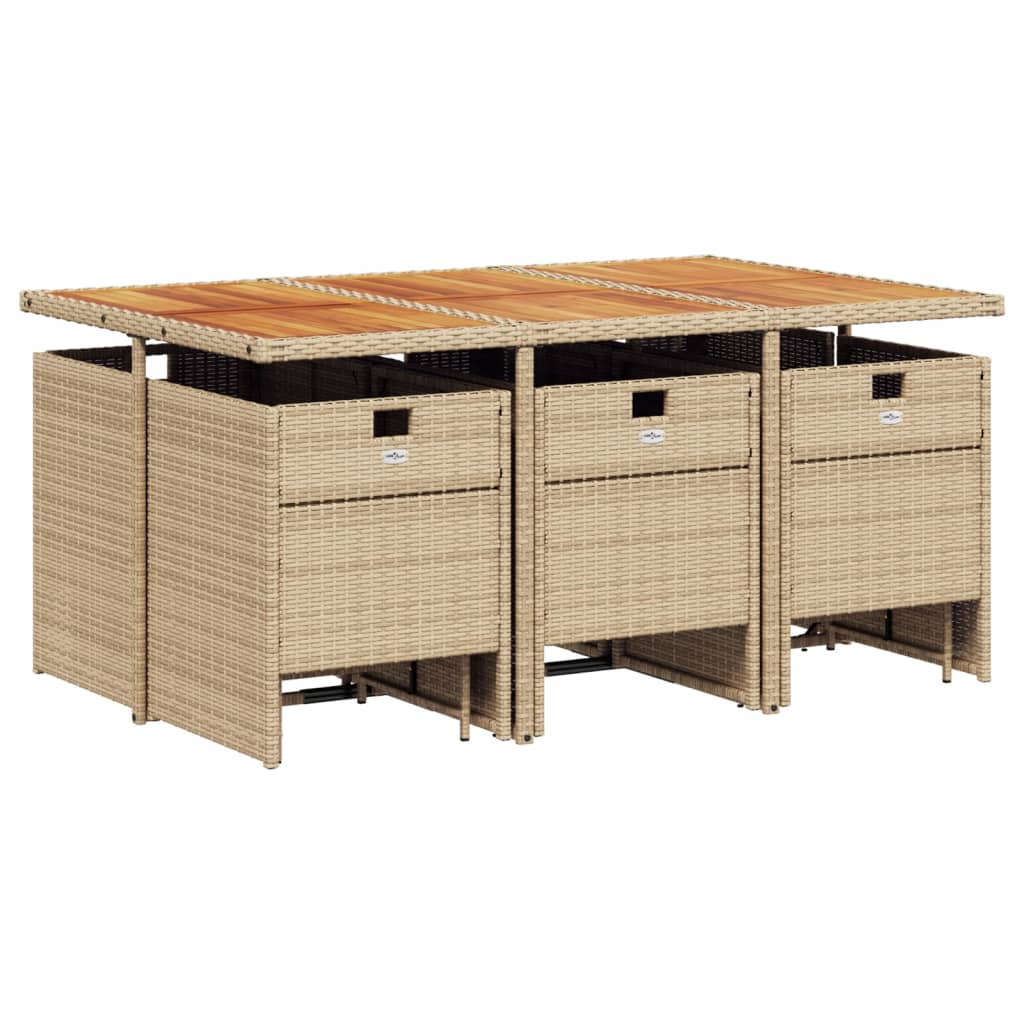 Set da Pranzo da Giardino 11 pz con Cuscini Beige in Polyrattan | homemem39