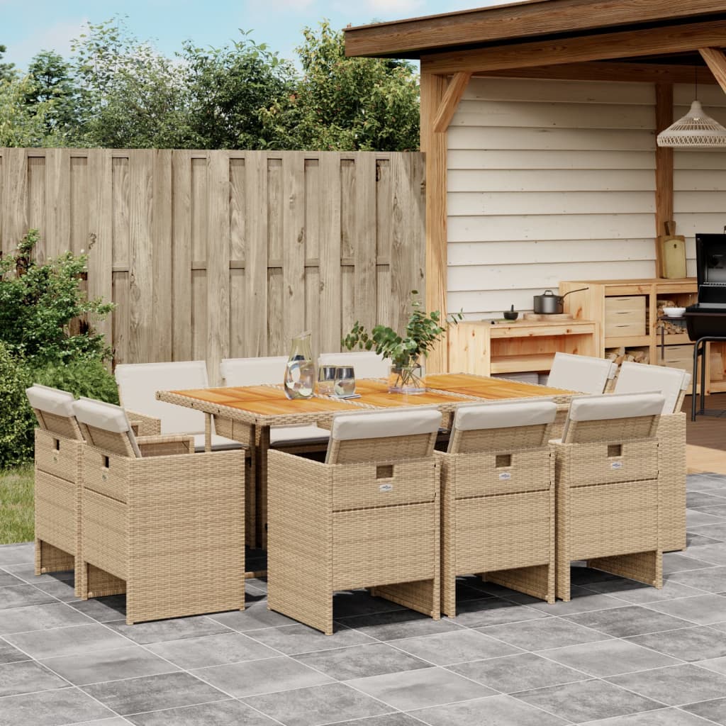 Set da Pranzo da Giardino 11 pz con Cuscini Beige in Polyrattan | homemem39