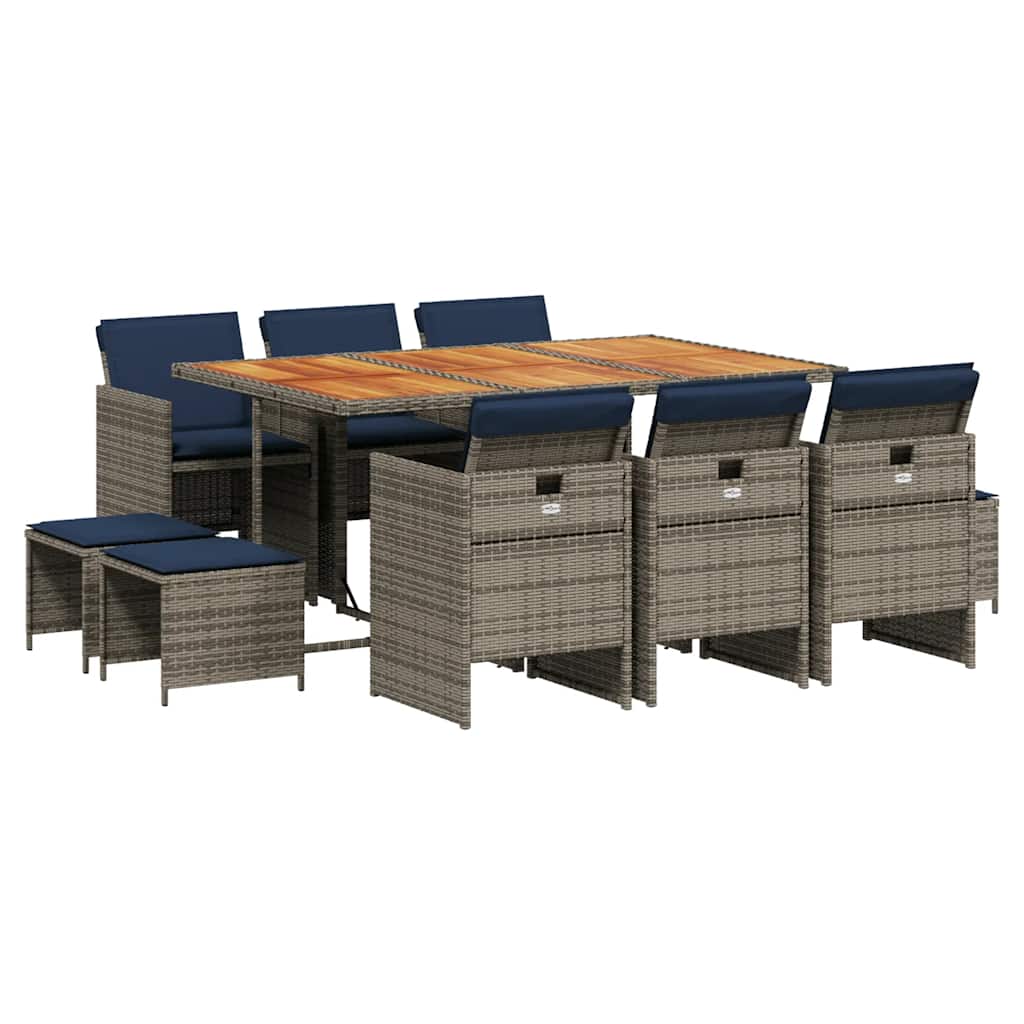 Set da pranzo da giardino da 11 pz con Cuscini in Polyrattan Grigio | homemem39