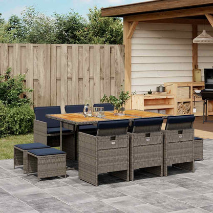Set da pranzo da giardino da 11 pz con Cuscini in Polyrattan Grigio | homemem39