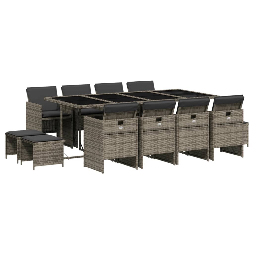 Set da Pranzo da Giardino 13pz con Cuscini Grigio in Polyrattan | homemem39