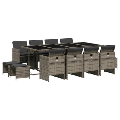 Set da Pranzo da Giardino 13pz con Cuscini Grigio in Polyrattan | homemem39