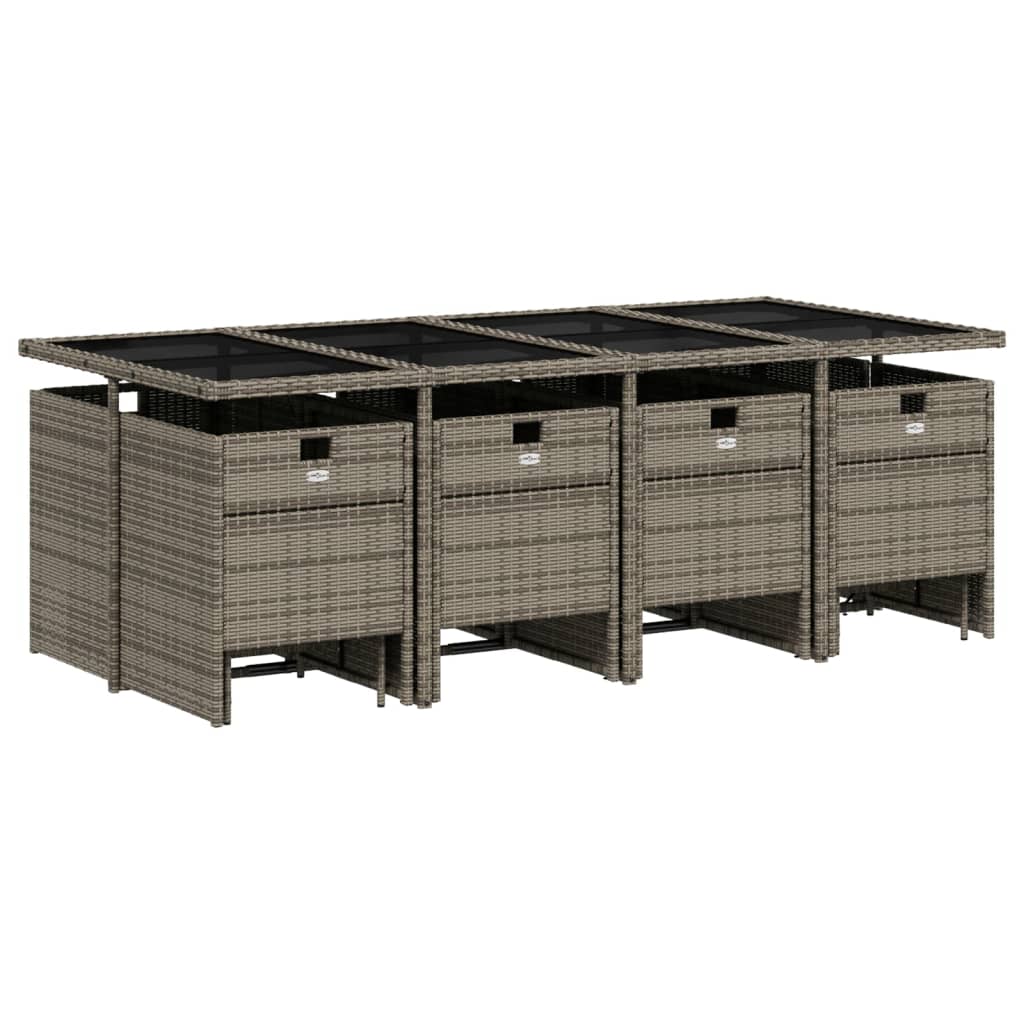 Set da Pranzo da Giardino 13pz con Cuscini Grigio in Polyrattan | homemem39