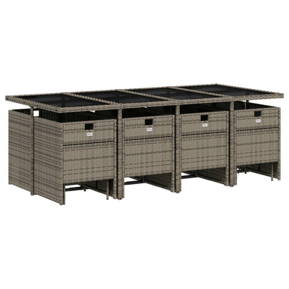 Set da Pranzo da Giardino 13pz con Cuscini Grigio in Polyrattan | homemem39
