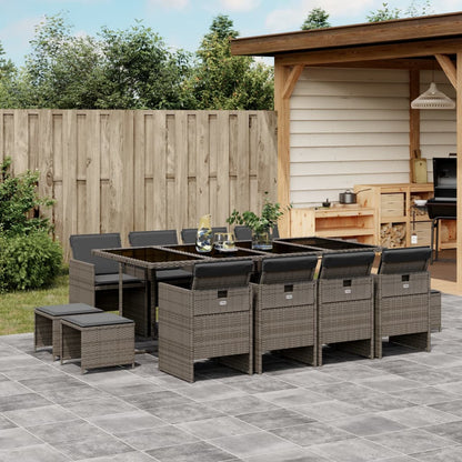 Set da Pranzo da Giardino 13pz con Cuscini Grigio in Polyrattan | homemem39