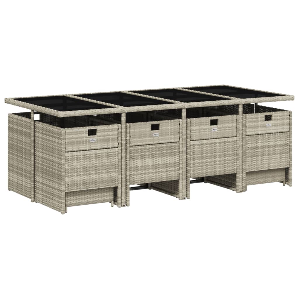 Set da Pranzo da Giardino 13pz con Cuscini Grigio in Polyrattan | homemem39