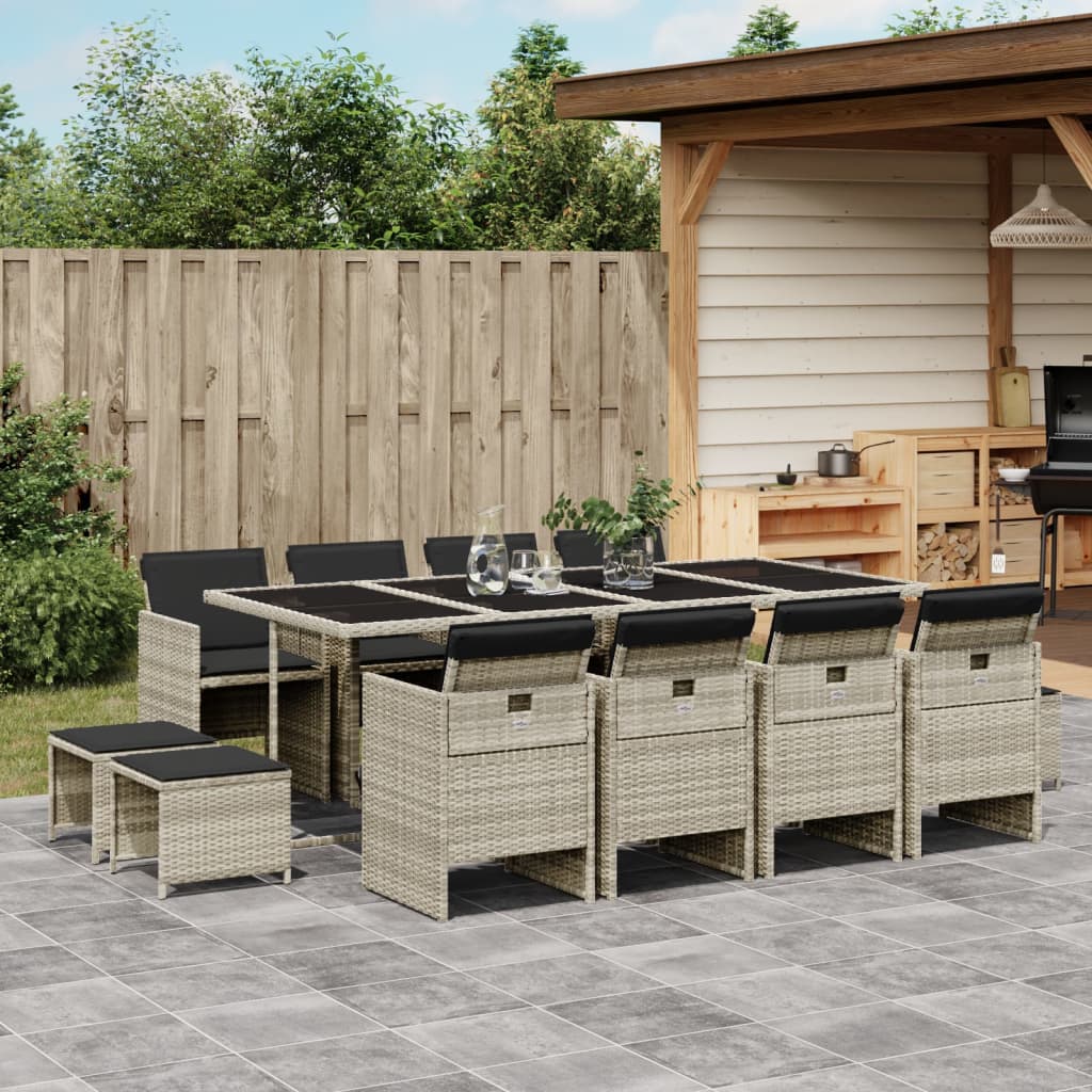 Set da Pranzo da Giardino 13pz con Cuscini Grigio in Polyrattan | homemem39