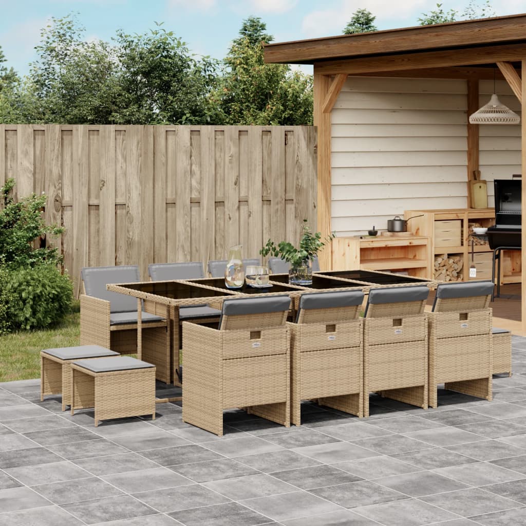 Set Pranzo da Giardino 13 pz con Cuscini Beige Misto Polyrattan | homemem39