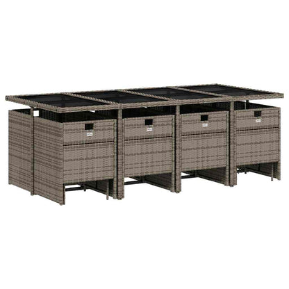 Set da pranzo da giardino da 13 pz con Cuscini in Polyrattan Grigio