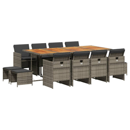 Set da Pranzo da Giardino 13pz con Cuscini Grigio in Polyrattan | homemem39