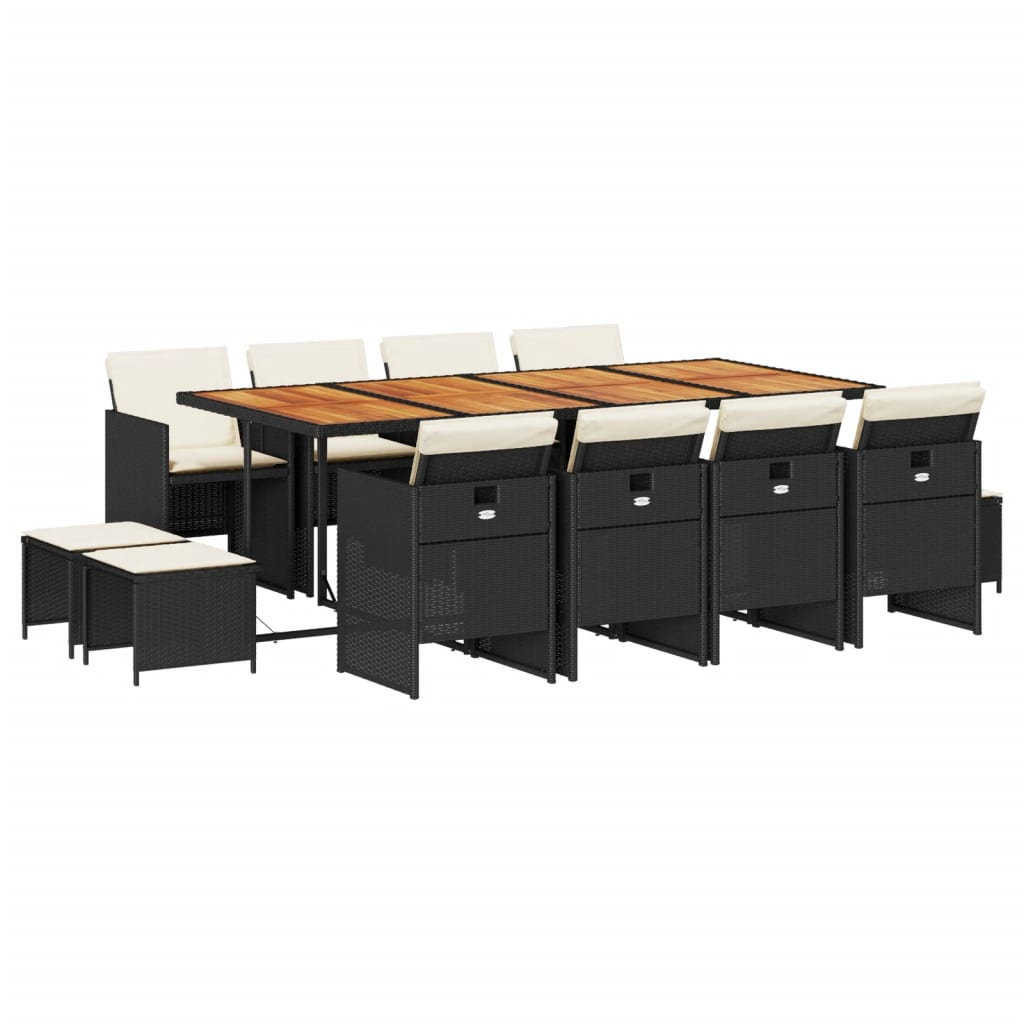 Set da Pranzo da Giardino 13pz con Cuscini Nero in Polyrattan | homemem39