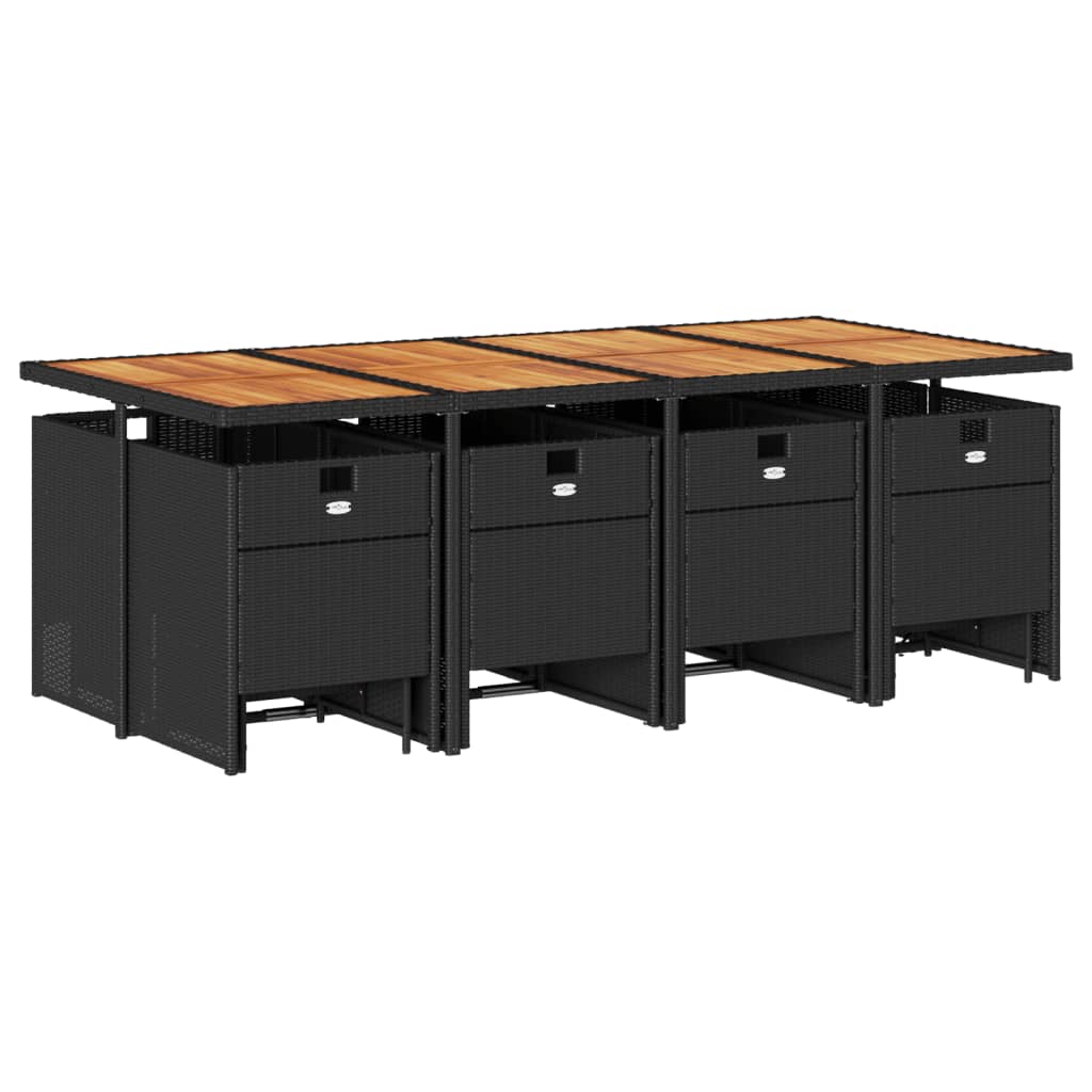 Set da Pranzo da Giardino 13pz con Cuscini Nero in Polyrattan - homemem39