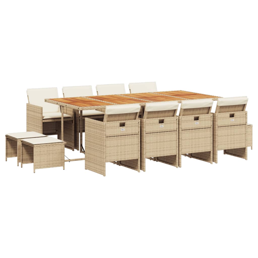 Set da Pranzo da Giardino 13 pz con Cuscini Beige in Polyrattan | homemem39