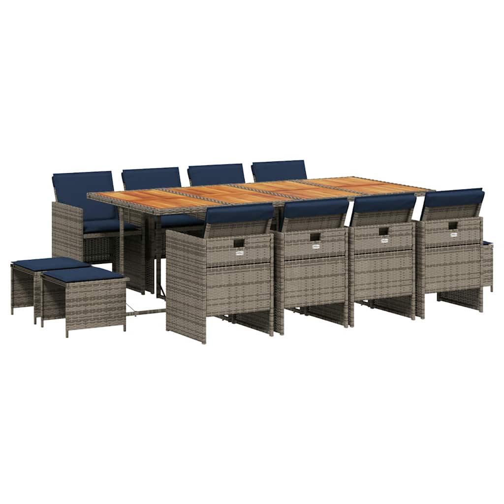 Set da pranzo da giardino da 13 pz con Cuscini in Polyrattan Grigio | homemem39