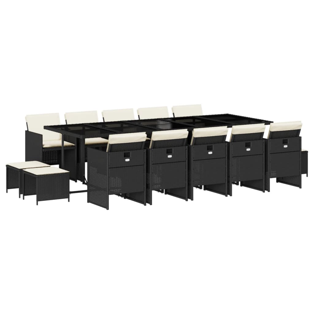 Set da Pranzo da Giardino 15 pz con Cuscini Nero in Polyrattan | homemem39