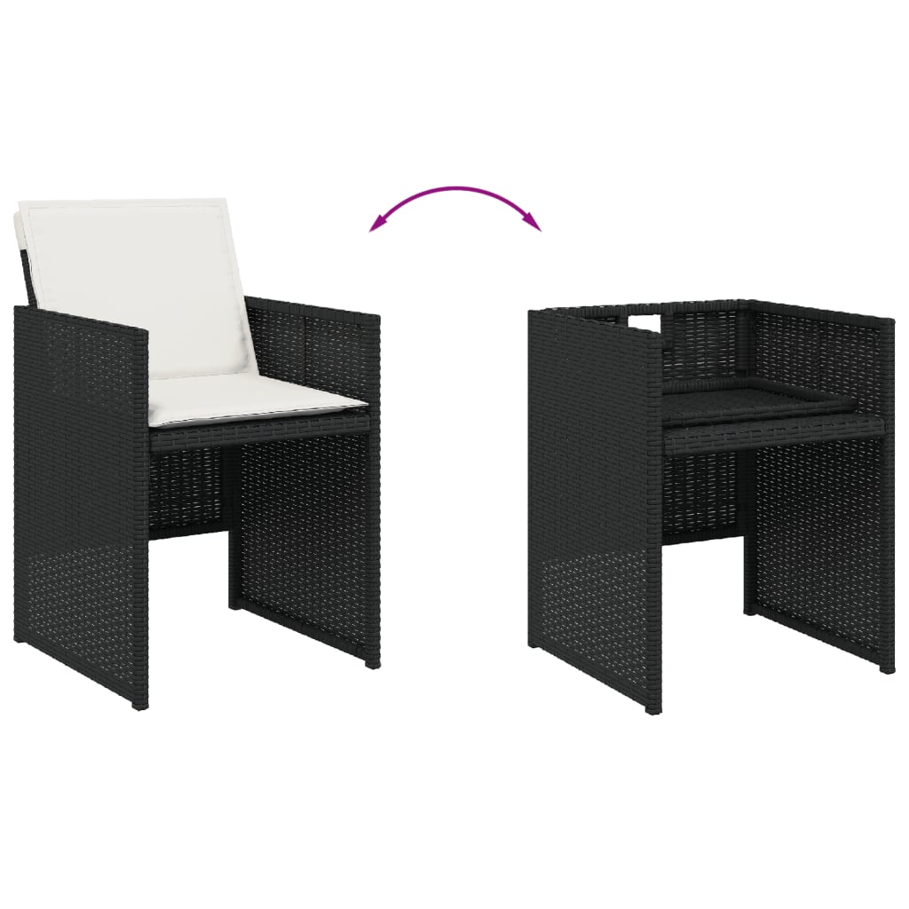 Set da Pranzo da Giardino 15 pz con Cuscini Nero in Polyrattan | homemem39