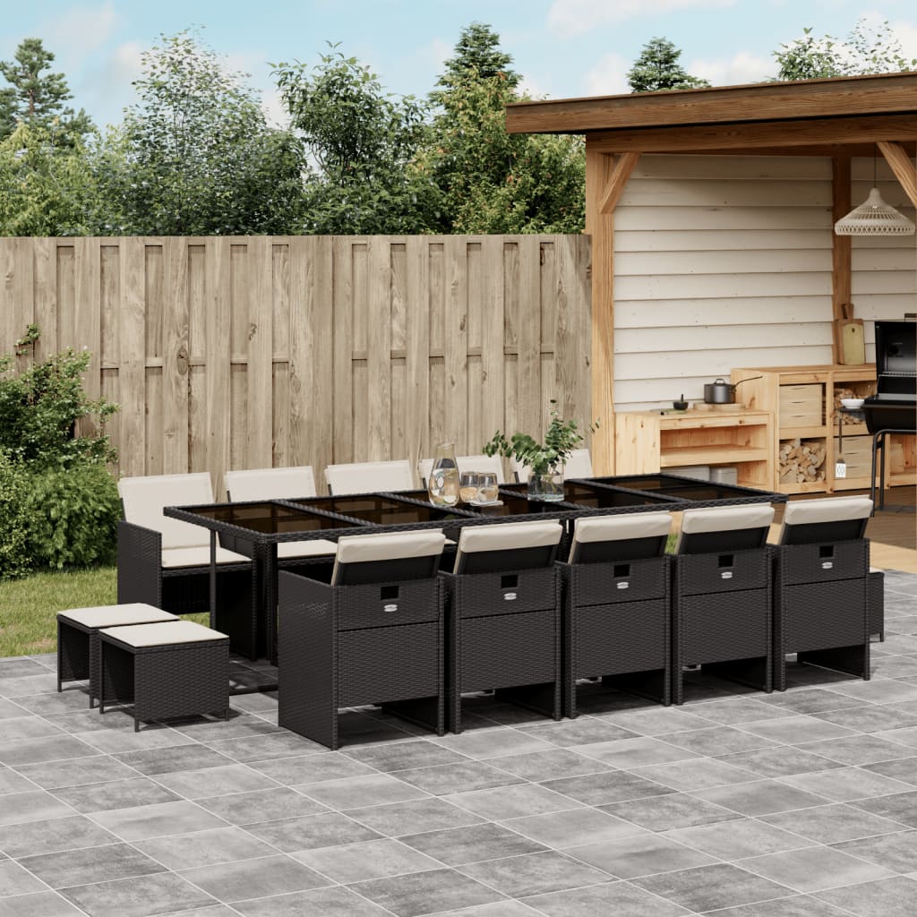 Set da Pranzo da Giardino 15 pz con Cuscini Nero in Polyrattan | homemem39