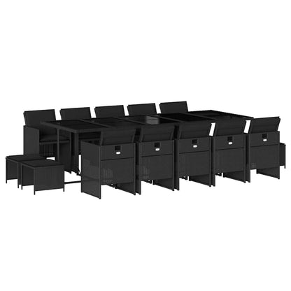 Set da Pranzo da Giardino 15 pz con Cuscini Nero in Polyrattan | homemem39