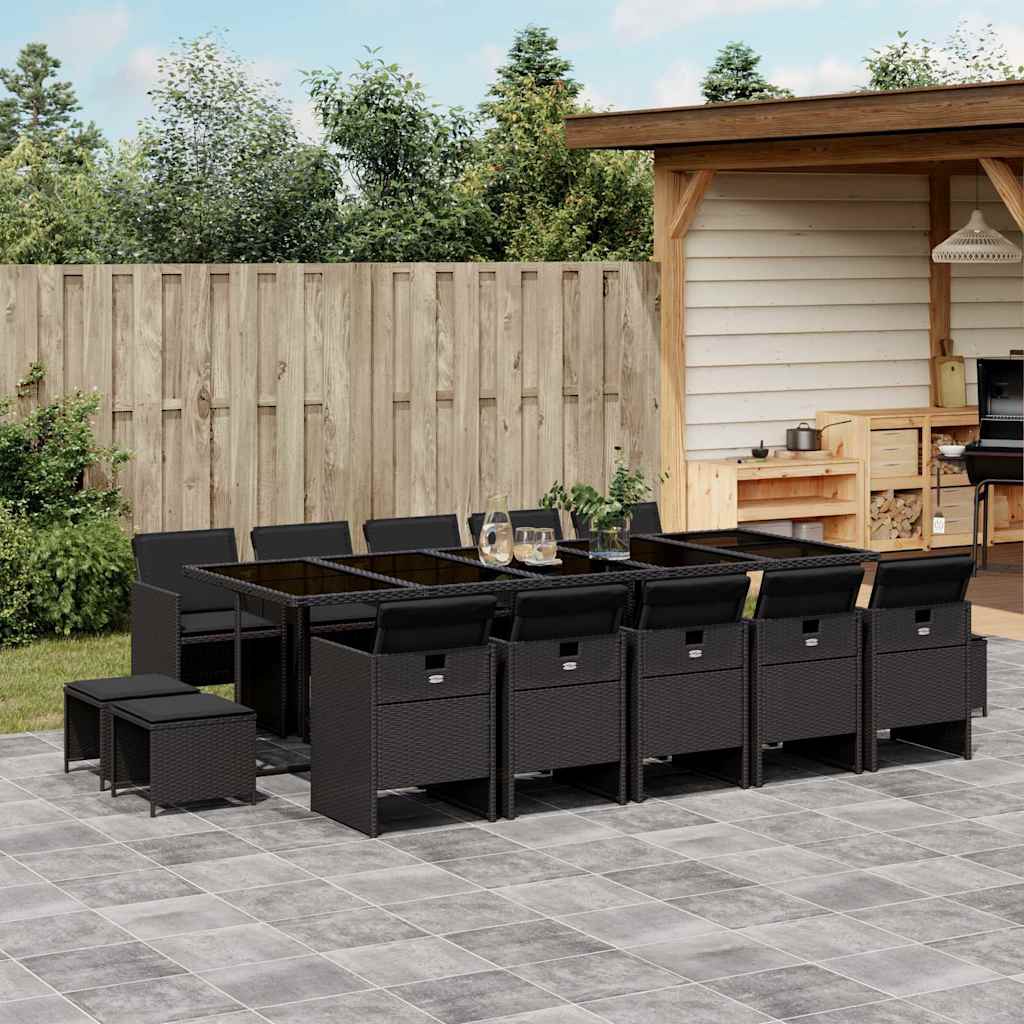 Set da Pranzo da Giardino 15 pz con Cuscini Nero in Polyrattan | homemem39