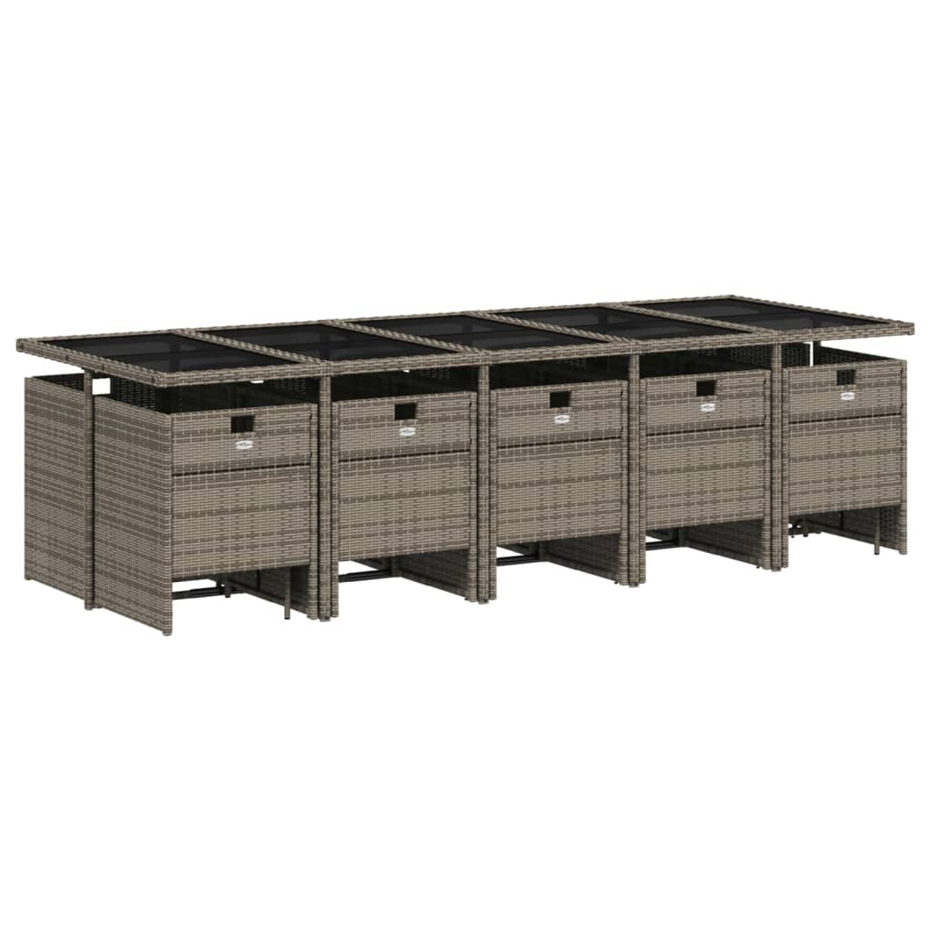 Set da Pranzo da Giardino 15 pz con Cuscini Grigio Polyrattan | homemem39