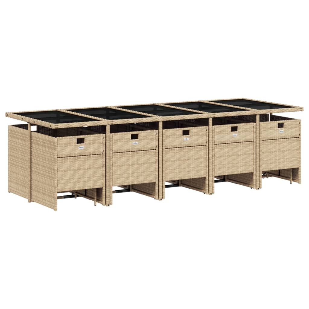 Set da Pranzo da Giardino 15 pz con Cuscini Beige in Polyrattan | homemem39