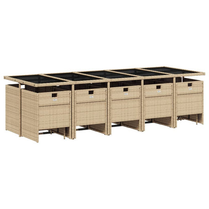 Set da Pranzo da Giardino 15 pz con Cuscini Beige in Polyrattan | homemem39