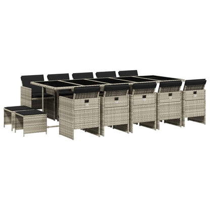 Set da Pranzo da Giardino 15 pz con Cuscini Grigio Polyrattan - homemem39