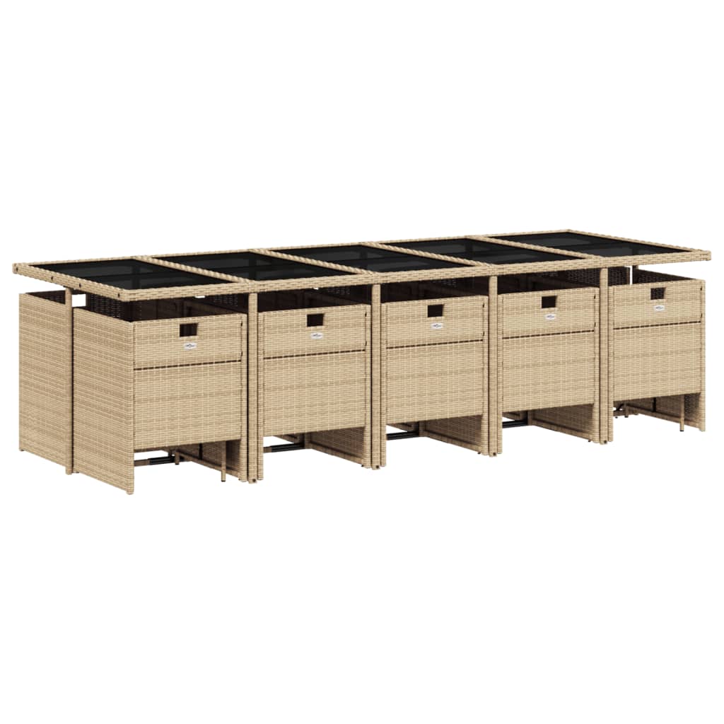 Set Pranzo da Giardino 15 pz con Cuscini Beige Misto Polyrattan | homemem39
