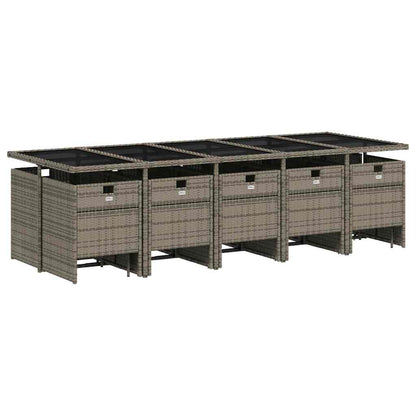 Set da pranzo da giardino da 15 pz con Cuscini in Polyrattan Grigio