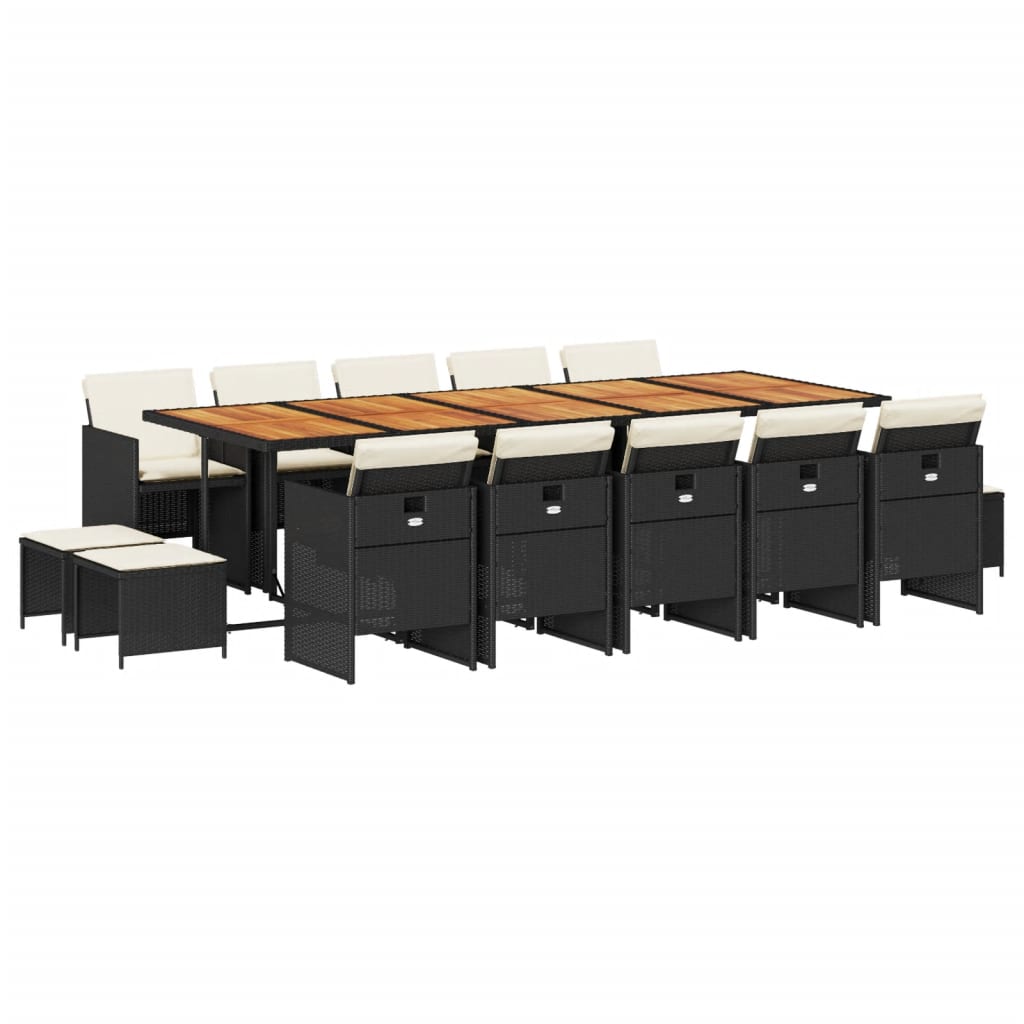 Set da Pranzo da Giardino 15 pz con Cuscini Nero in Polyrattan - homemem39