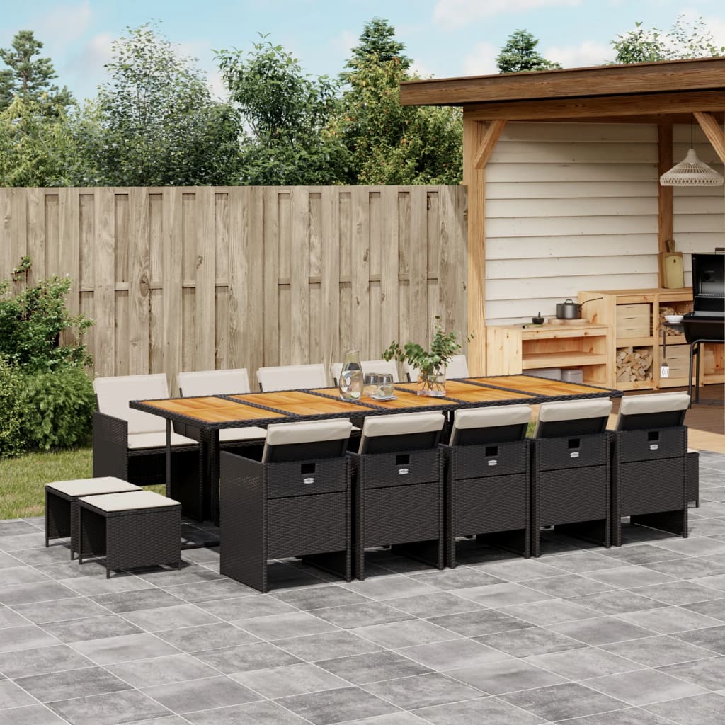 Set da Pranzo da Giardino 15 pz con Cuscini Nero in Polyrattan | homemem39