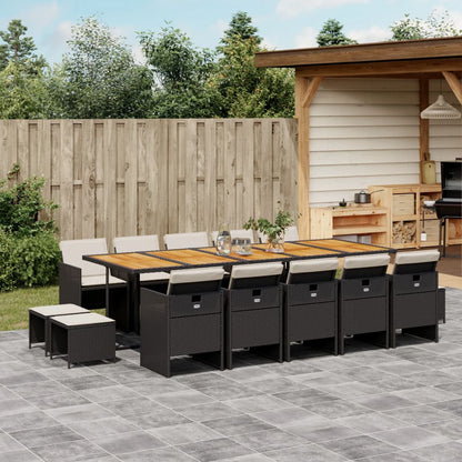 Set da Pranzo da Giardino 15 pz con Cuscini Nero in Polyrattan | homemem39
