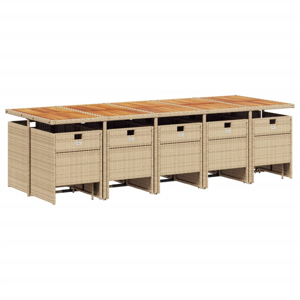 Set da Pranzo da Giardino 15 pz con Cuscini Beige in Polyrattan | homemem39