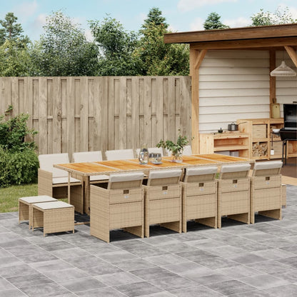 Set da Pranzo da Giardino 15 pz con Cuscini Beige in Polyrattan | homemem39