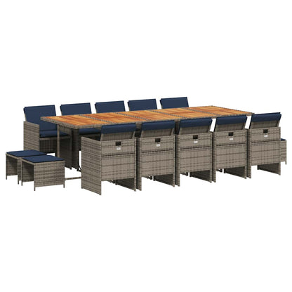 Set da pranzo da giardino da 15 pz con Cuscini in Polyrattan Grigio | homemem39