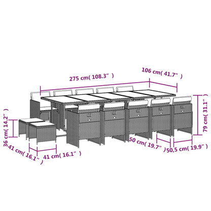 Set da pranzo da giardino da 15 pz con Cuscini in Polyrattan Grigio | homemem39