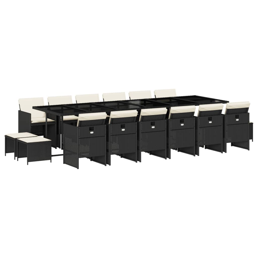 Set da Pranzo da Giardino 17 pz con Cuscini Nero in Polyrattan | homemem39