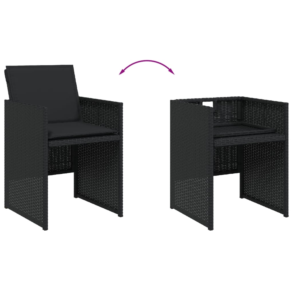 Set da Pranzo da Giardino 17 pz con Cuscini Nero in Polyrattan | homemem39