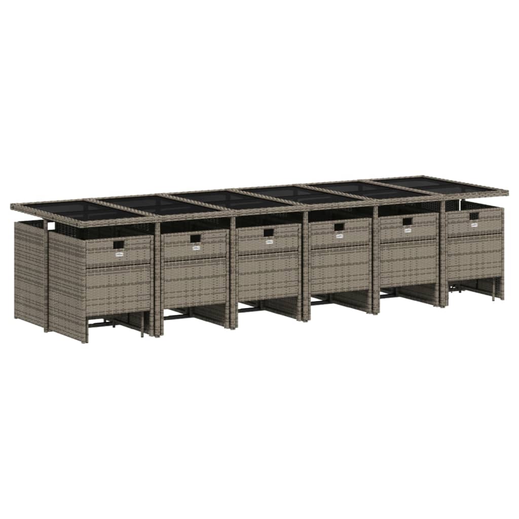 Set da Pranzo da Giardino 17pz con Cuscini Grigio in Polyrattan | homemem39