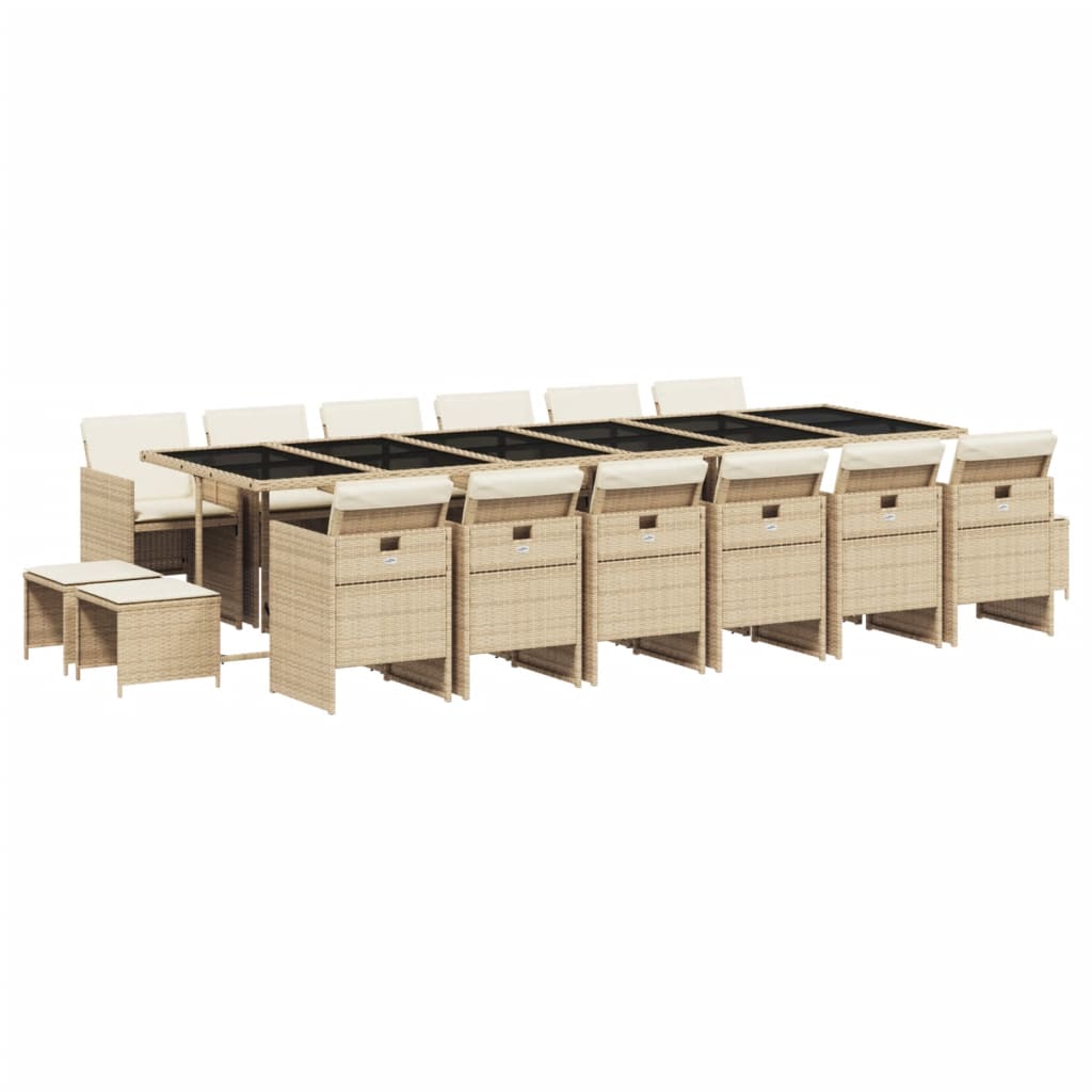 Set da Pranzo da Giardino 17 pz con Cuscini Beige in Polyrattan | homemem39
