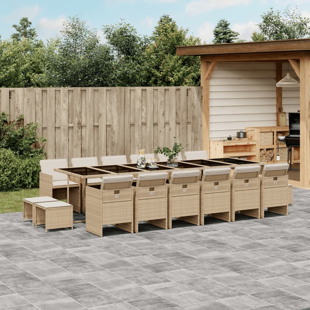 Set da Pranzo da Giardino 17 pz con Cuscini Beige in Polyrattan | homemem39