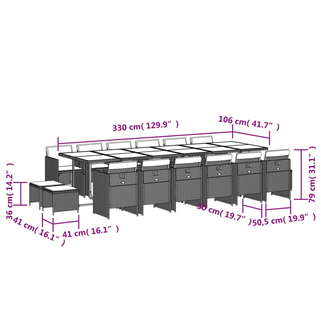 Set da Pranzo da Giardino 17pz con Cuscini Grigio in Polyrattan | homemem39