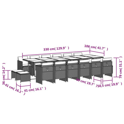 Set da Pranzo da Giardino 17pz con Cuscini Grigio in Polyrattan | homemem39