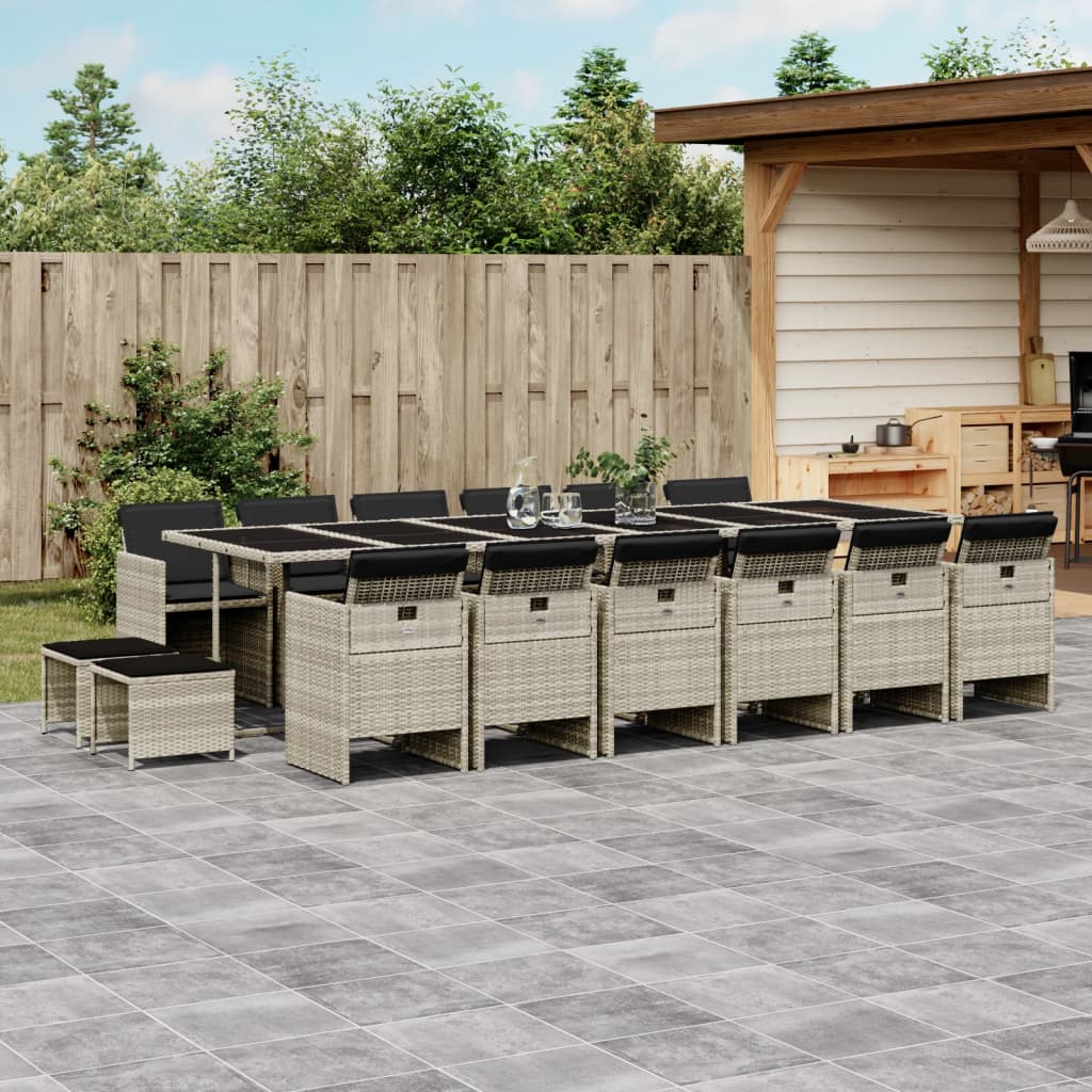 Set da Pranzo da Giardino 17pz con Cuscini Grigio in Polyrattan | homemem39